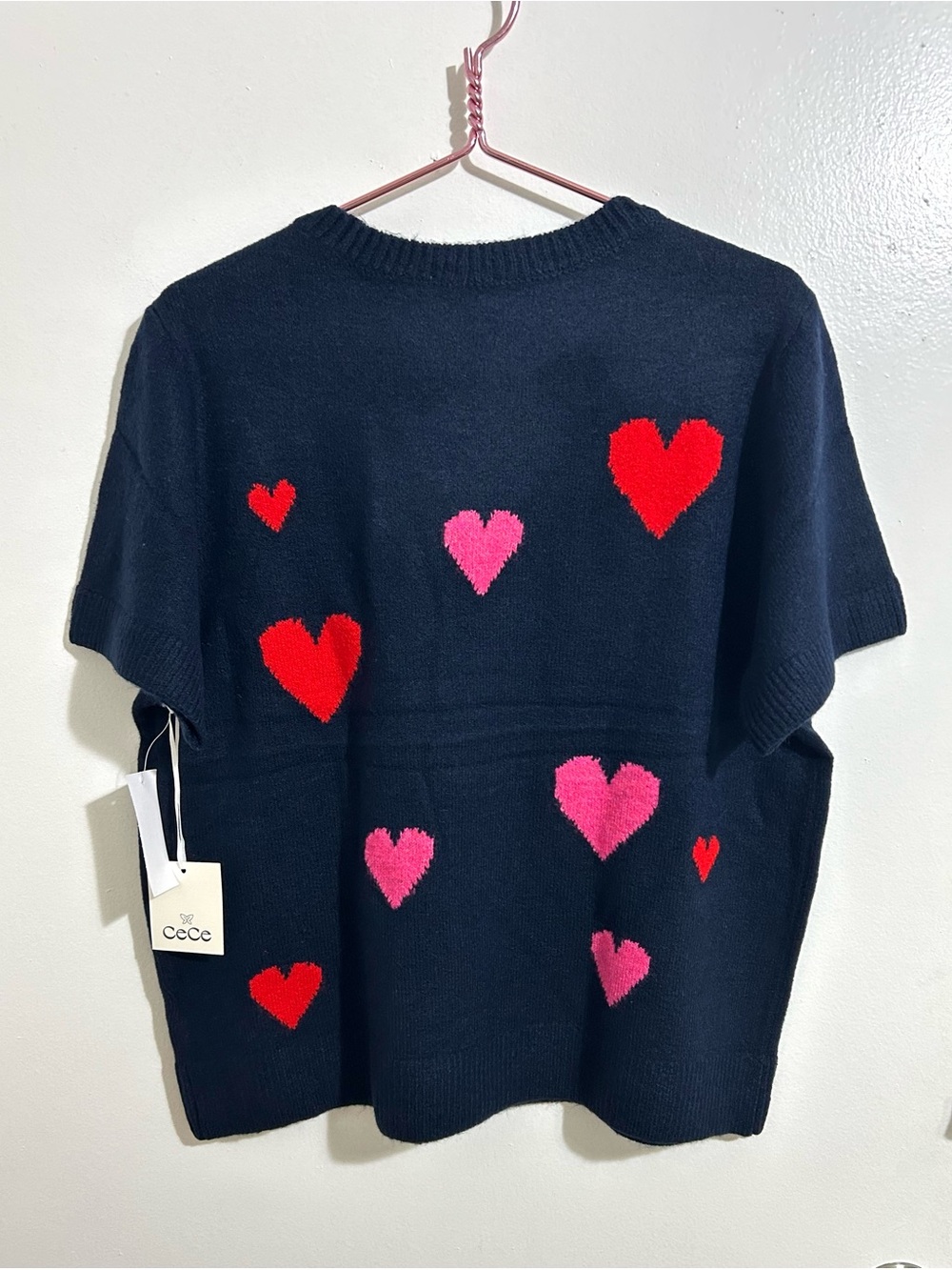 NWT Cece Women’s Crewneck Heart print Short Sleeve Sweater, Large - Picture 8 of 9